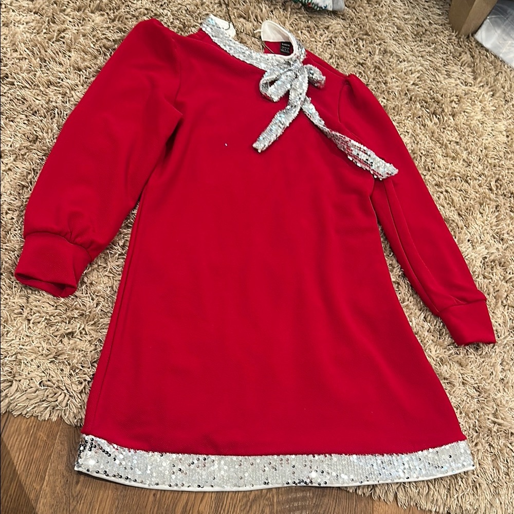 SHEIN Red Dress with Silver Sequin Bow
